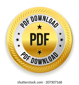 Gold pdf download badge on white background