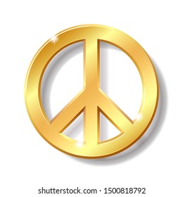 Gold peace symbol isolated on white background. Vector illustration