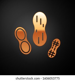 Gold Peanut icon isolated on black background.  Vector Illustration