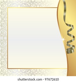 gold pearl background with ornaments and ribbon