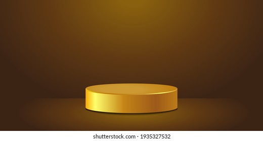 Gold Pedestal Podium With Dark Gradient Golden Background Vector