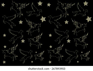 Gold Pegasus on the black background 
