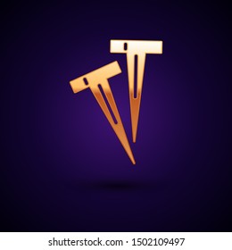 Gold Pegs for tents icon isolated on dark blue background. Extreme sport. Sport equipment.  Vector Illustration