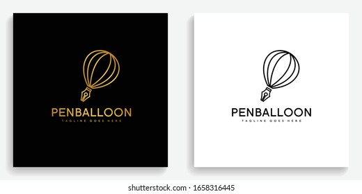 Gold pen balloon logo. Modern logo icon template vector design