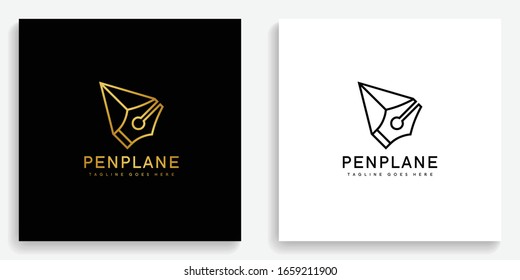 Gold pen plane logo. Modern logo icon template vector design