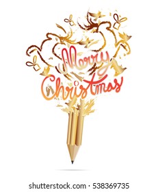 Gold Pencil with Merry Christmas-vector