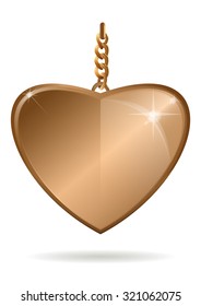 Gold pendant in the form of heart on a gold chain. Vector illustration.