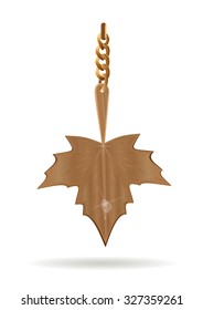 Gold pendant in the form of a maple leaf. Vector illustration.