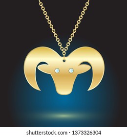 gold pendant jewelry on dark background with backlight.vector illustration