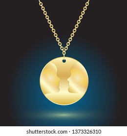 gold pendant jewelry on dark background with backlight.vector illustration