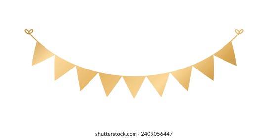 Gold Pennant Bunting Garland, Festive Birthday Christmas Party celebration hanging party decor vector illustration