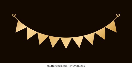 Gold Pennant Bunting Garland, Festive Birthday Christmas Party celebration hanging party decor vector illustration