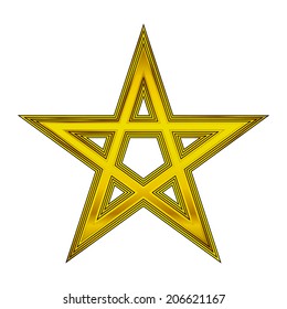 Gold pentagram icon on white background. Vector illustration.