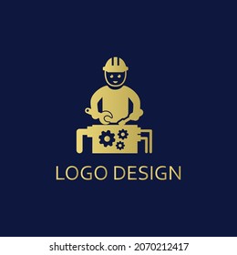 Gold people and mechine for logo design company