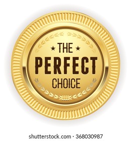 Gold perfect choice badge on white background
