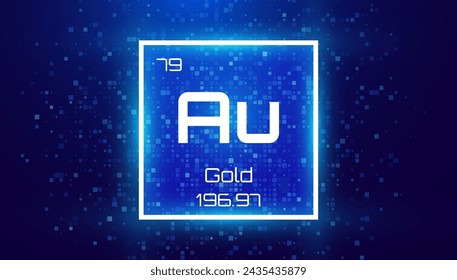 Gold. Periodic Table Element with Symbol Au. Chemical Element Card with Number and Atomic Weight. Design for Education, Lab, Science Class. Vector Illustration.