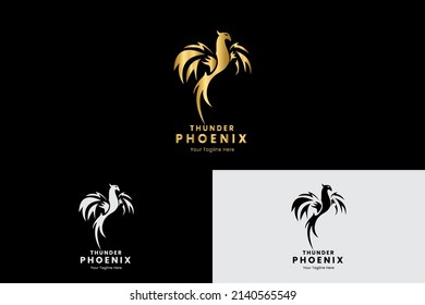 Gold Phoenix logo concept with electric template vector illustration