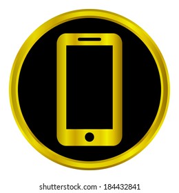 Gold phone sign button on white background.