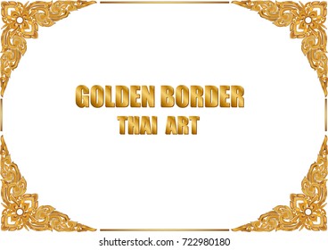 Gold photo frame with Border Thailand line floral for picture, Vector design decoration pattern style.frame border design is pattern Thai style