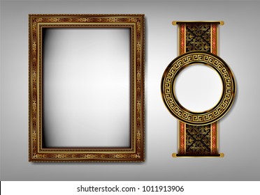 Gold photo frame with corner China line floral for picture, Vector design decoration pattern style. border design is pattern Chinese art style