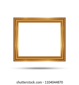 Gold photo frame with corner line floral picture frame isolated on white background.