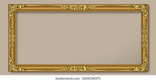 Gold photo frame with corner line floral for picture