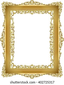 Gold photo frame with corner line floral for picture, Vector design decoration pattern style.frame floral border template,wood frame design is patterned Thai style.frame gold metal beautiful corner.