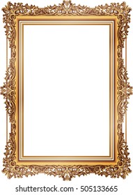 Gold photo frame with corner line floral for picture, Vector border design decoration pattern style. Thai art golden metal beautiful corner.