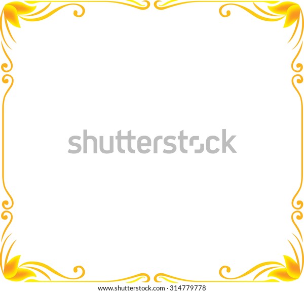 Gold photo frame with corner line floral for\
picture, Vector design decoration pattern style.frame floral border\
template,wood frame design is patterned Thai style.frame gold metal\
beautiful corner.