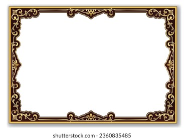 Gold photo frame with corner Thailand line floral for picture, Vector design decoration