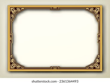 Gold photo frame with corner Thailand line floral for picture, Vector design decoration
