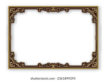 Gold photo frame with corner Thailand line floral for picture, Vector design decoration