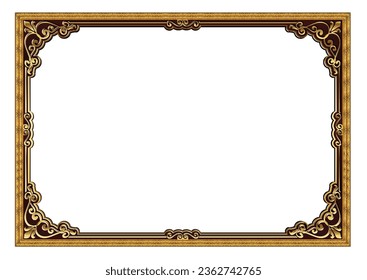 Gold photo frame with corner Thailand line floral for picture, Vector design decoration