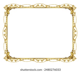 Gold photo frame with corner Thailand line floral for picture, Vector design decoration