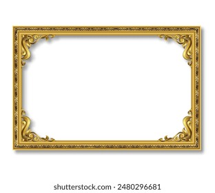 Gold photo frame with corner Thailand line floral for picture, Vector design decoration