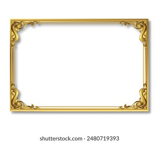 Gold photo frame with corner Thailand line floral for picture, Vector design decoration