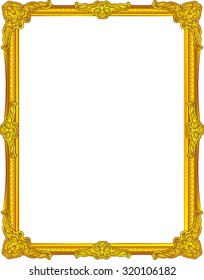 Gold photo frame with corner thailand line floral for picture, Vector design decoration pattern style. wood border design is patterned Thai style