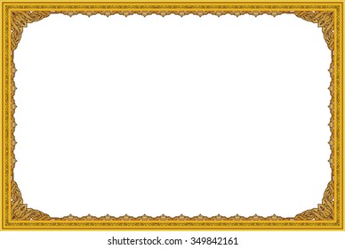 Gold photo frame with corner thailand line floral for picture, Vector design decoration pattern style. wood border design is patterned Thai style