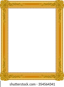 Gold photo frame with corner thailand line floral for picture, Vector design decoration pattern style. wood border design is patterned Thai style