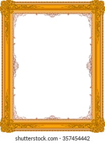 Gold photo frame with corner thailand line floral for picture, Vector design decoration pattern style. wood border design is patterned Thai style