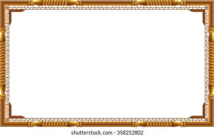 Gold photo frame with corner thailand line floral for picture, Vector design decoration pattern style. wood border design is patterned Thai style