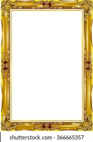 Gold photo frame with corner thailand line floral for picture, Vector design decoration pattern style. wood frame border design is patterned Thai style