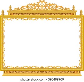 Gold photo frame with corner thailand line floral for picture, Vector design decoration pattern style. wood border design is patterned Thai style