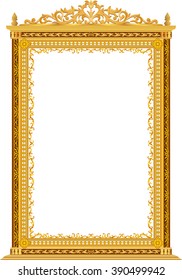 Gold photo frame with corner thailand line floral for picture, Vector design decoration pattern style. wood border design is patterned Thai style
