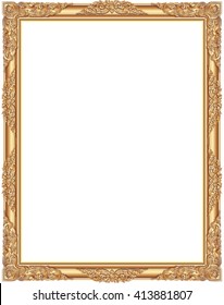 Gold photo frame with corner thailand line floral for picture, Vector design decoration pattern style. wood border design is patterned Thai style