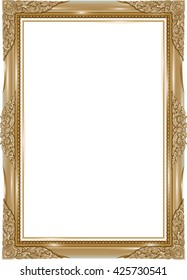 Gold photo frame with corner thailand line floral for picture, Vector design decoration pattern style. wood border design is patterned Thai style