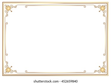 Gold photo frame with corner thailand line floral for picture, Vector design decoration pattern style. wood border design is patterned Thai style