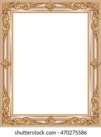 Gold photo frame with corner thailand line floral for picture, Vector design decoration pattern style. wood border design is patterned Thai style