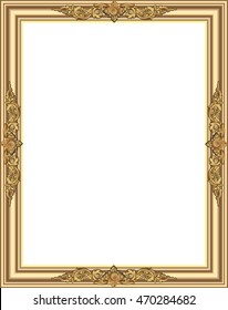 Gold photo frame with corner thailand line floral for picture, Vector design decoration pattern style. wood border design is patterned Thai style