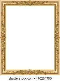 Gold photo frame with corner thailand line floral for picture, Vector design decoration pattern style. wood border design is patterned Thai style